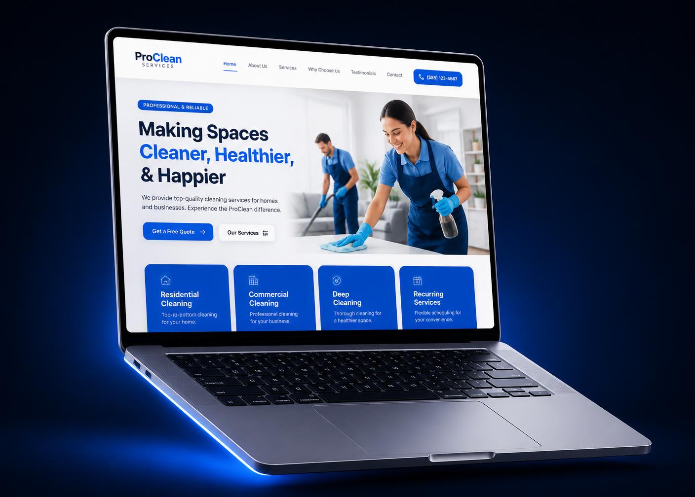 Laptop displaying a modern service business website built by Versa Digital